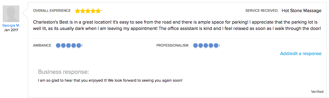 Customer review with 5-star rating.
