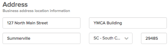 Business address form fields