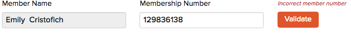 Membership validation error message