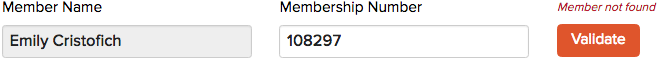 Membership validation form with error message.