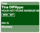 Massage appointment details on green background.