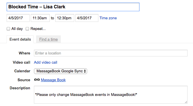 Calendar event: Blocked Time for Lisa Clark